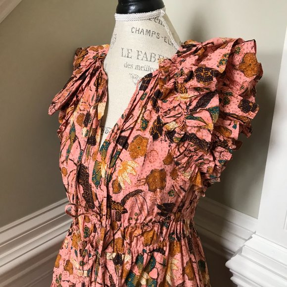 Ulla Johnson Floral Midi Dress in Pink and Orange - Picture 8 of 12